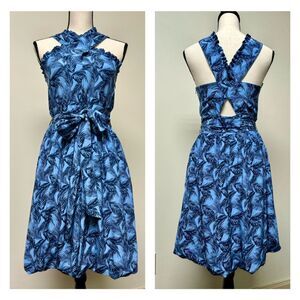 SEE BY CHLOE 100% Silk Bubble Hem Crossover Front Halter Dress, Sz 6